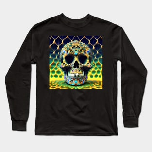 Skull Tie Dye Psychedelic Trippy Festival Hippie 3D Biker Long Sleeve T-Shirt